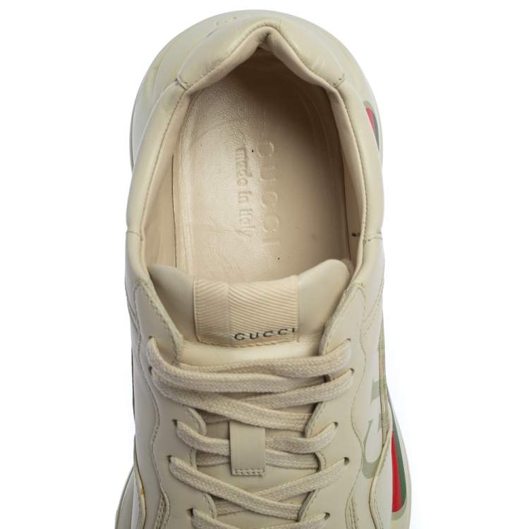 Pre Owned Gucci Off White Leather Rhyton Sneakers Size 41.5