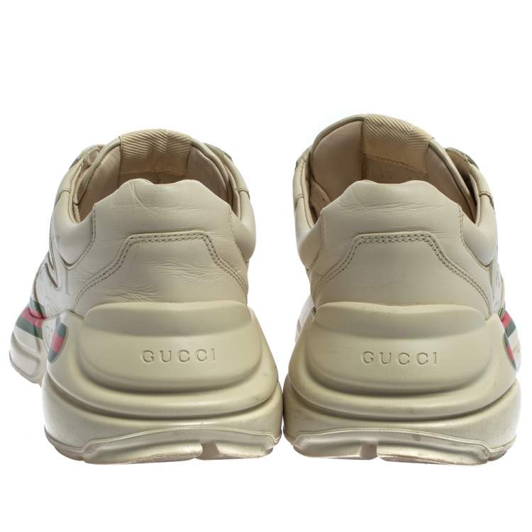 Pre Owned Gucci Off White Leather Rhyton Sneakers Size 41.5