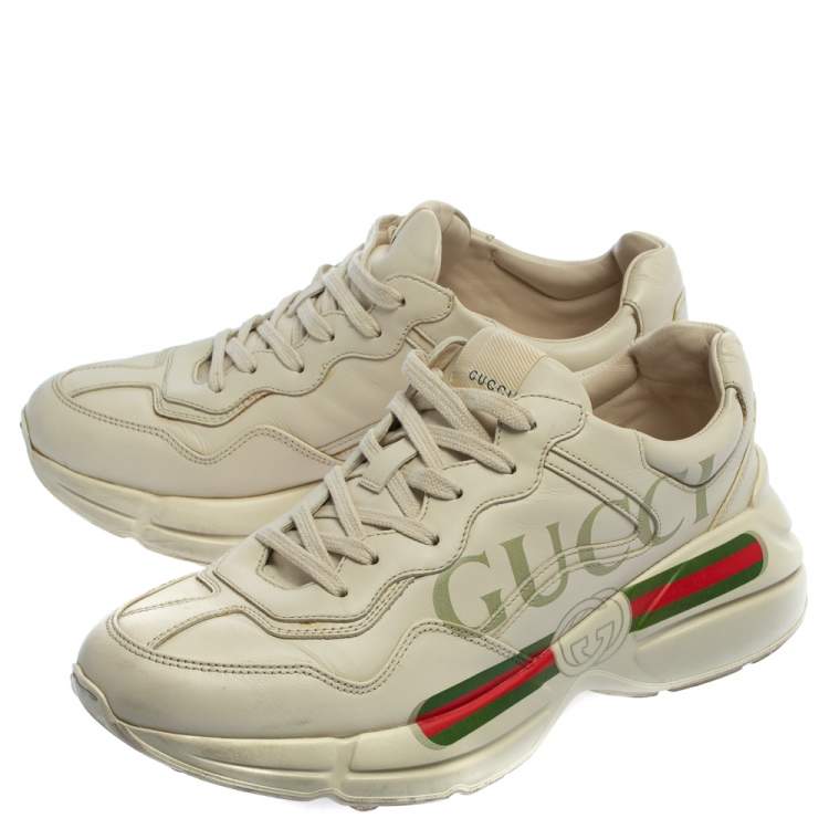 Pre Owned Gucci Off White Leather Rhyton Sneakers Size 41.5