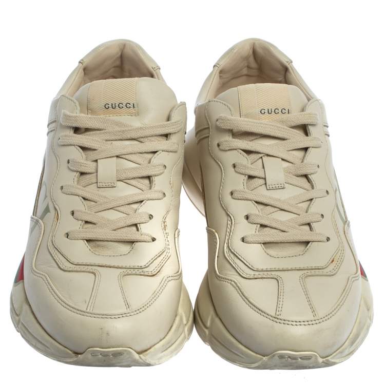 Pre Owned Gucci Off White Leather Rhyton Sneakers Size 41.5