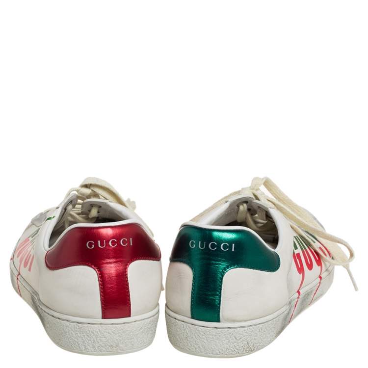 Pre Owned Gucci White Leather New Ace Logo Print Sneakers Size 42.5