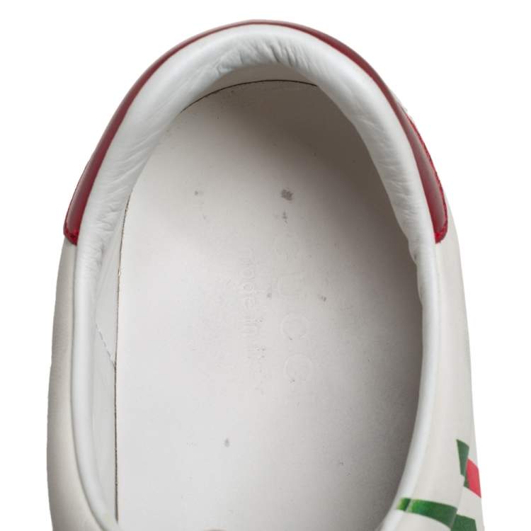 Pre Owned Gucci White Leather New Ace Logo Print Sneakers Size 42.5