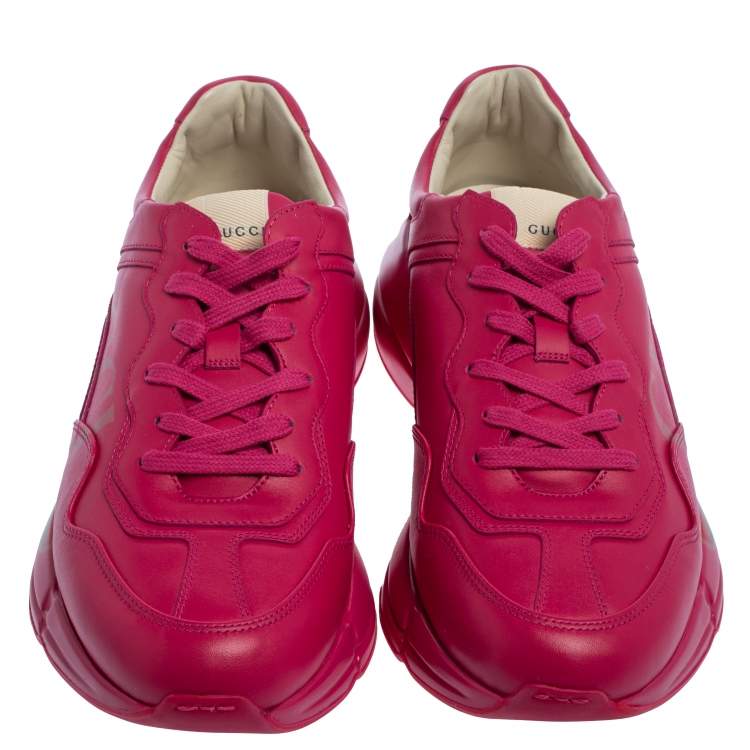 Pre Owned Gucci Pink Leather Rhyton Logo Print Low Top Sneakers Size 42
