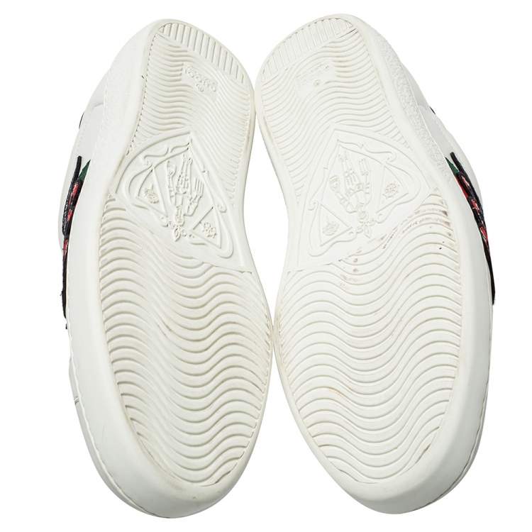 Pre Owned Gucci White Leather Ace Snake Embroidered Low Top Sneakers Size 43