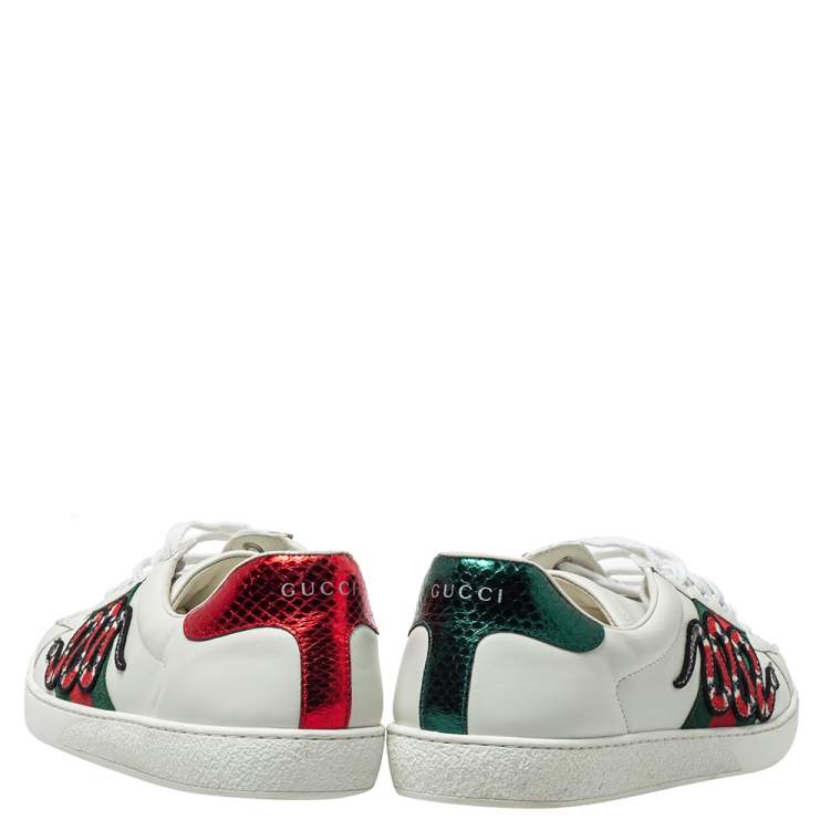 Pre Owned Gucci White Leather Ace Snake Embroidered Low Top Sneakers Size 43