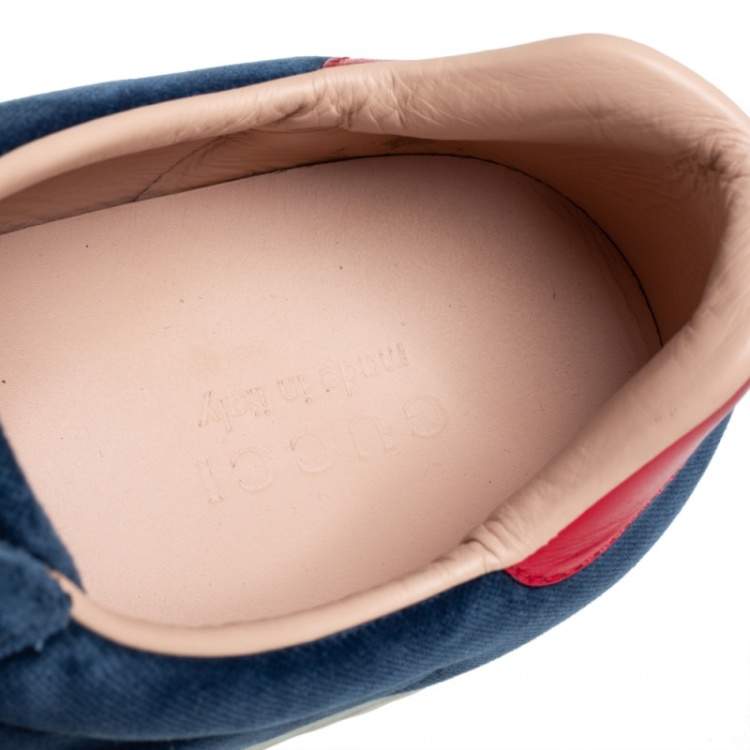 Pre Owned Gucci Blue Velvet And Leather Web Ace Sneakers Size 45