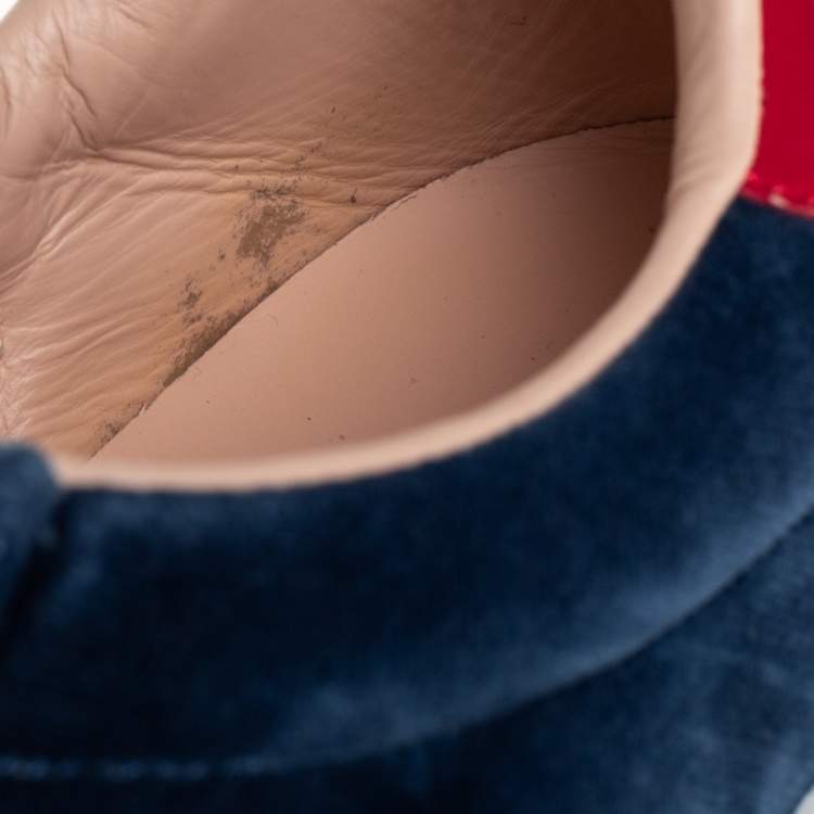 Pre Owned Gucci Blue Velvet And Leather Web Ace Sneakers Size 45