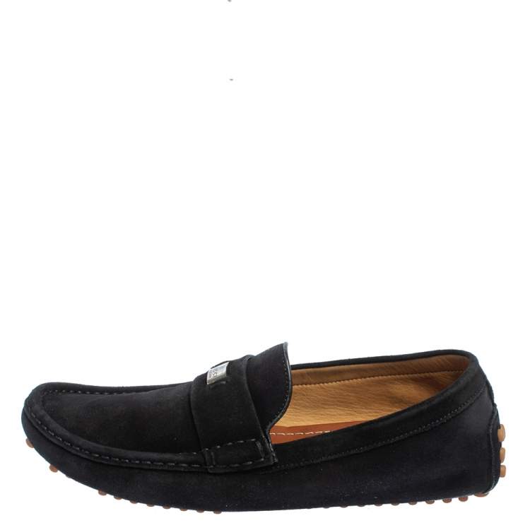 Pre Owned Gucci Black Suede Slip on Loafers Size 41.5