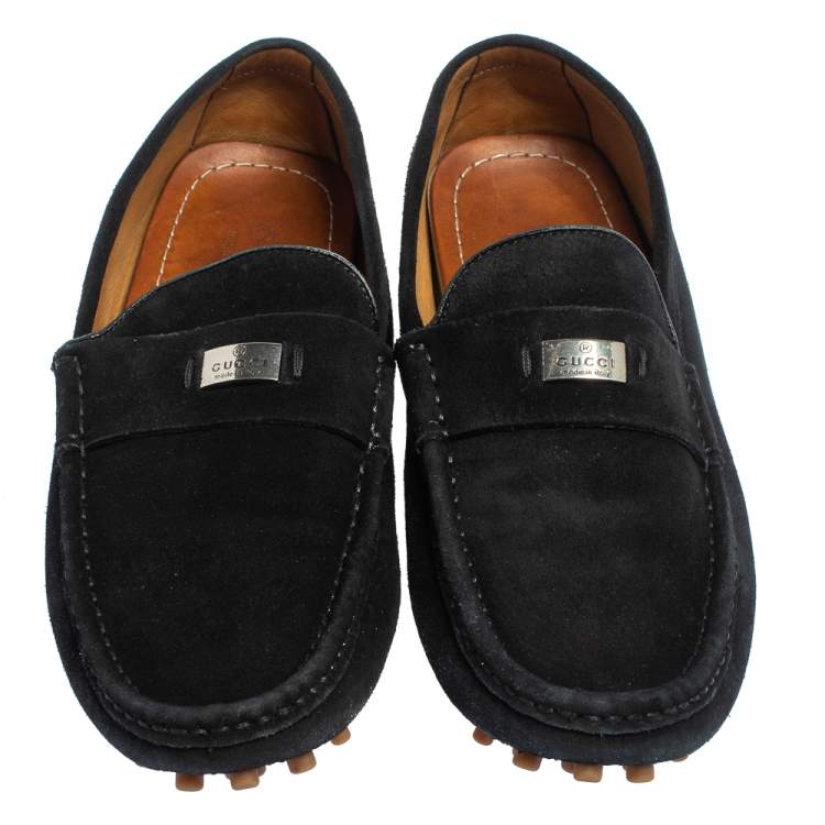 Pre Owned Gucci Black Suede Slip on Loafers Size 41.5
