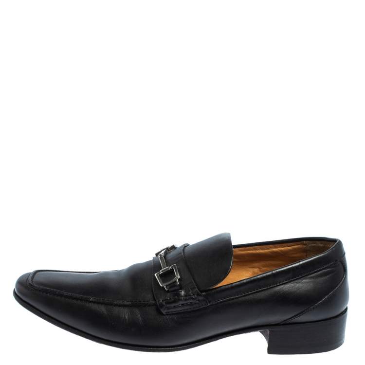 Pre Owned Gucci Black Leather Horsebit Slip On Loafers Size 43.5