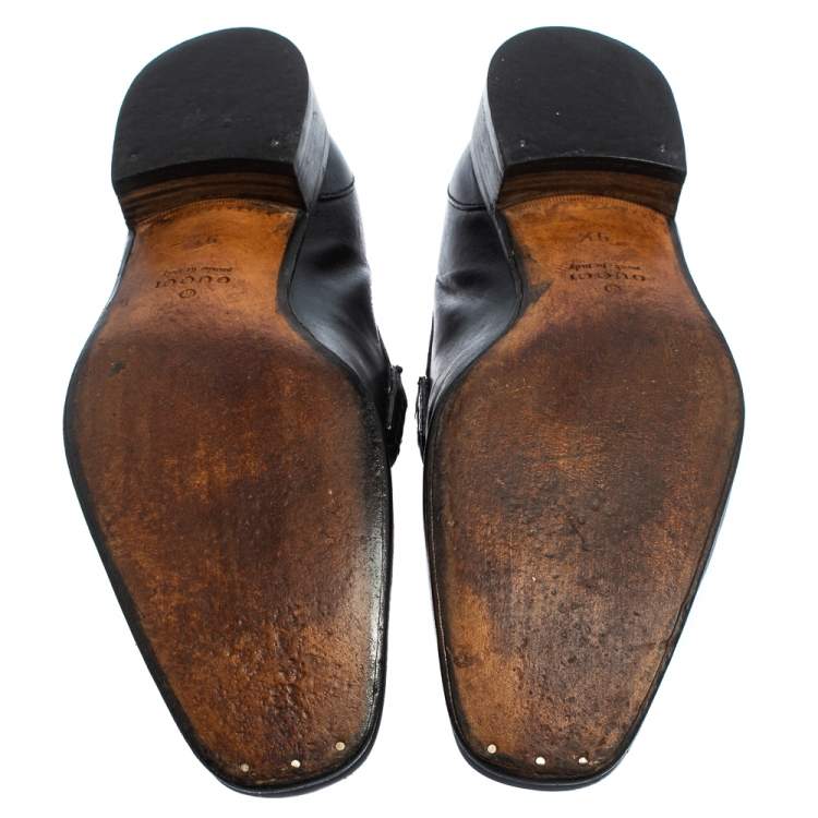 Pre Owned Gucci Black Leather Horsebit Slip On Loafers Size 43.5