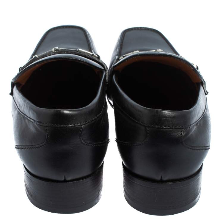 Pre Owned Gucci Black Leather Horsebit Slip On Loafers Size 43.5
