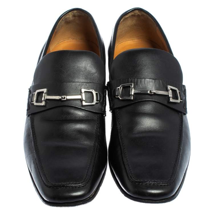 Pre Owned Gucci Black Leather Horsebit Slip On Loafers Size 43.5