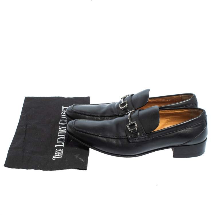 Pre Owned Gucci Black Leather Horsebit Slip On Loafers Size 43.5