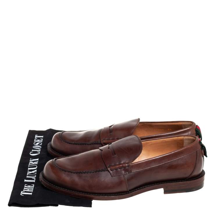 Pre Owned Gucci Brown Leather Penny Loafers Size 42.5