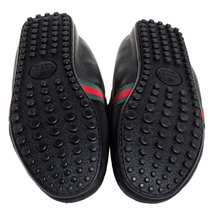 Pre Owned Gucci Black Leather Slip On Loafers Size 42.5