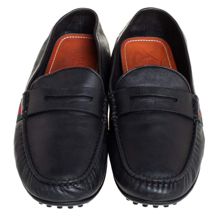 Pre Owned Gucci Black Leather Slip On Loafers Size 42.5