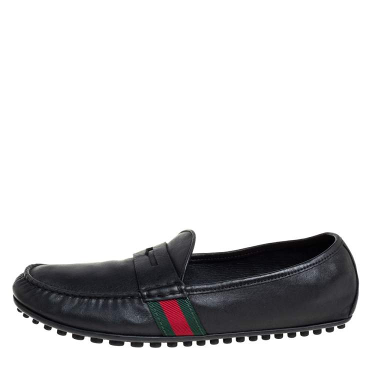 Pre Owned Gucci Black Leather Slip On Loafers Size 42.5