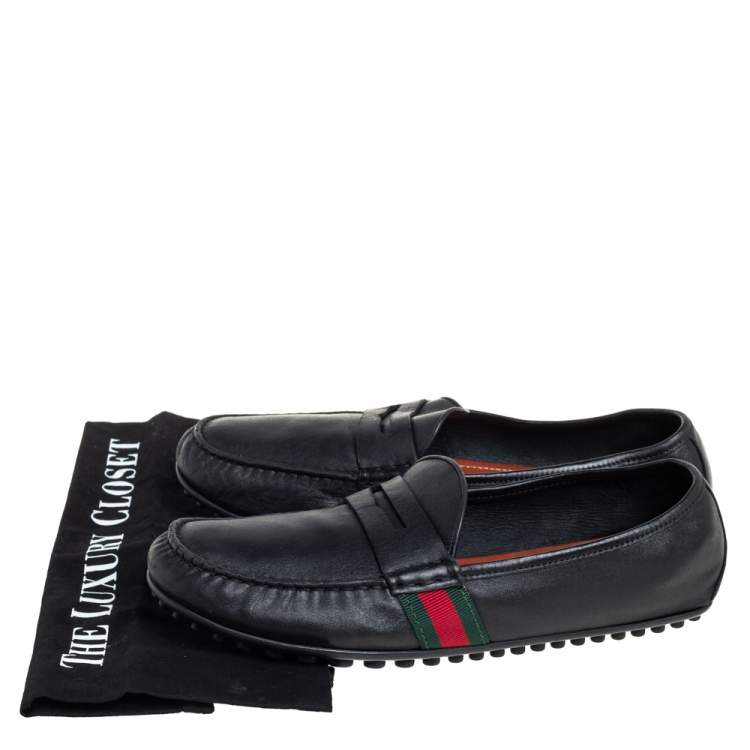Pre Owned Gucci Black Leather Slip On Loafers Size 42.5