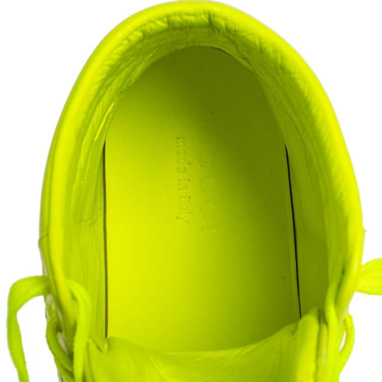 Pre Owned Gucci Neon Green Leather High-Top Sneakers Size 42