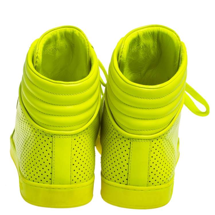 Pre Owned Gucci Neon Green Leather High-Top Sneakers Size 42