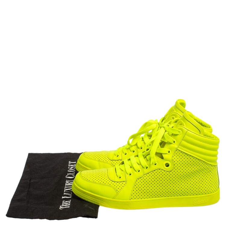 Pre Owned Gucci Neon Green Leather High-Top Sneakers Size 42