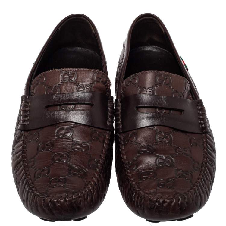 Pre Owned Gucci Brown Guccissima Leather Penny Loafer Size 41