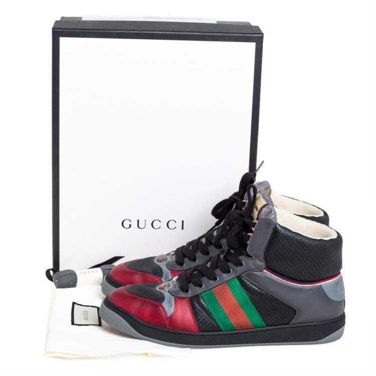 Pre Owned Gucci Multicolor Leather Screener High-Top Sneakers Size 45