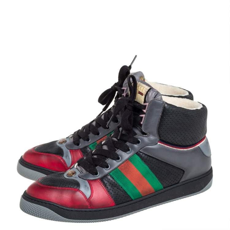 Pre Owned Gucci Multicolor Leather Screener High-Top Sneakers Size 45