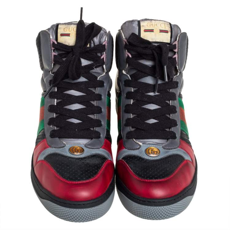 Pre Owned Gucci Multicolor Leather Screener High-Top Sneakers Size 45
