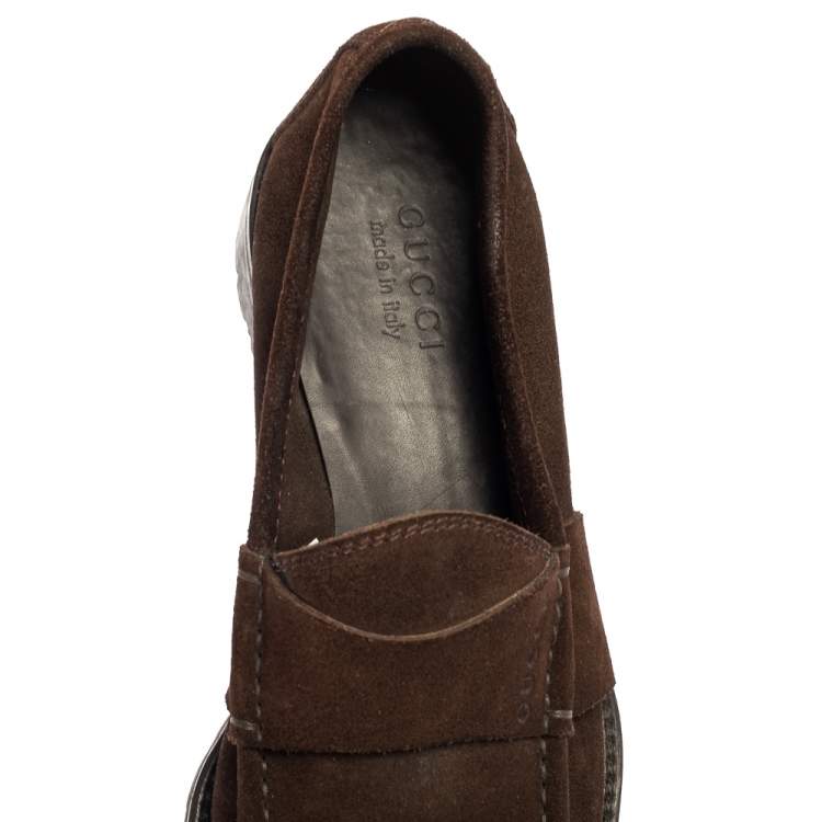 Pre Owned Gucci Brown Suede Slip On Loafers Size 44.5
