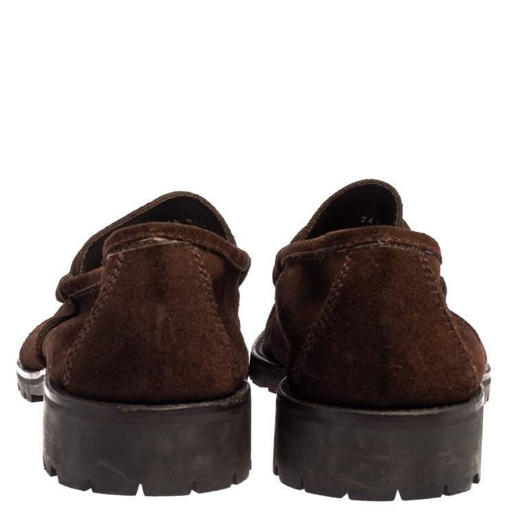 Pre Owned Gucci Brown Suede Slip On Loafers Size 44.5