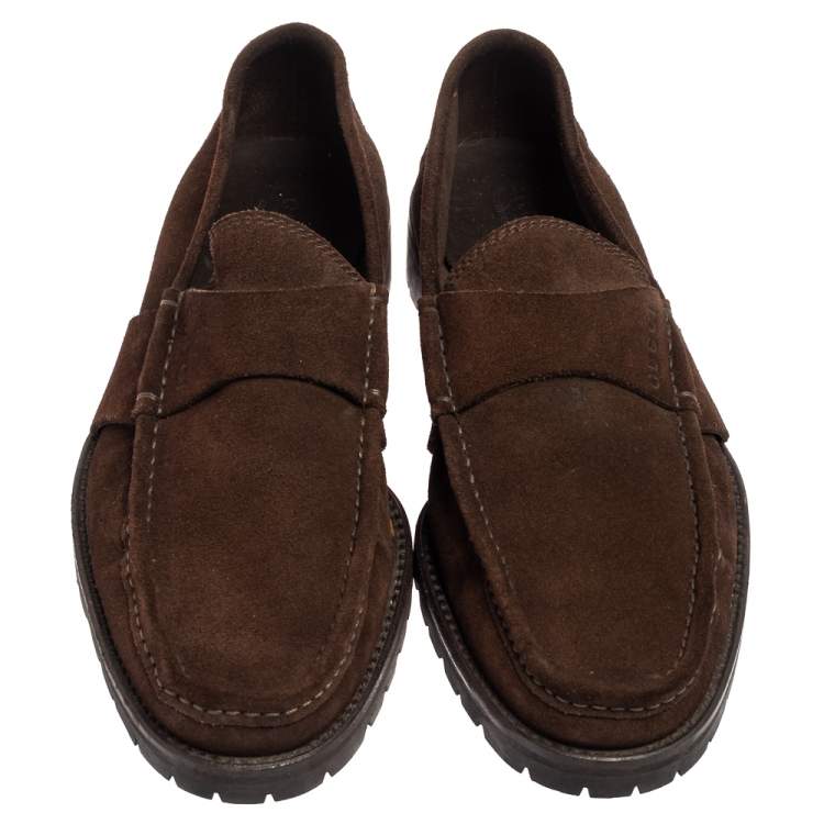 Pre Owned Gucci Brown Suede Slip On Loafers Size 44.5