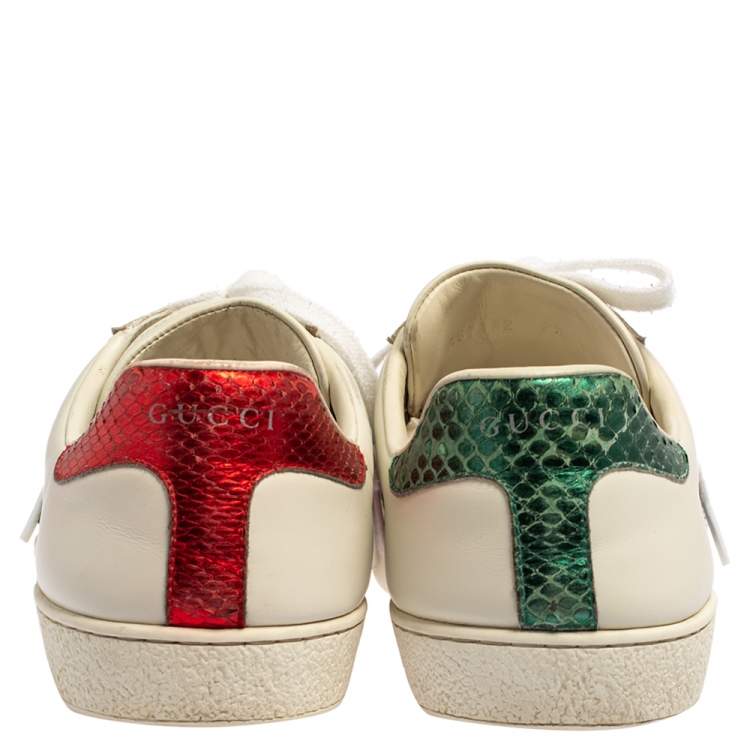 Pre Owned Gucci White Leather Ace Embroidered Tiger Low Top Sneakers Size 41.5