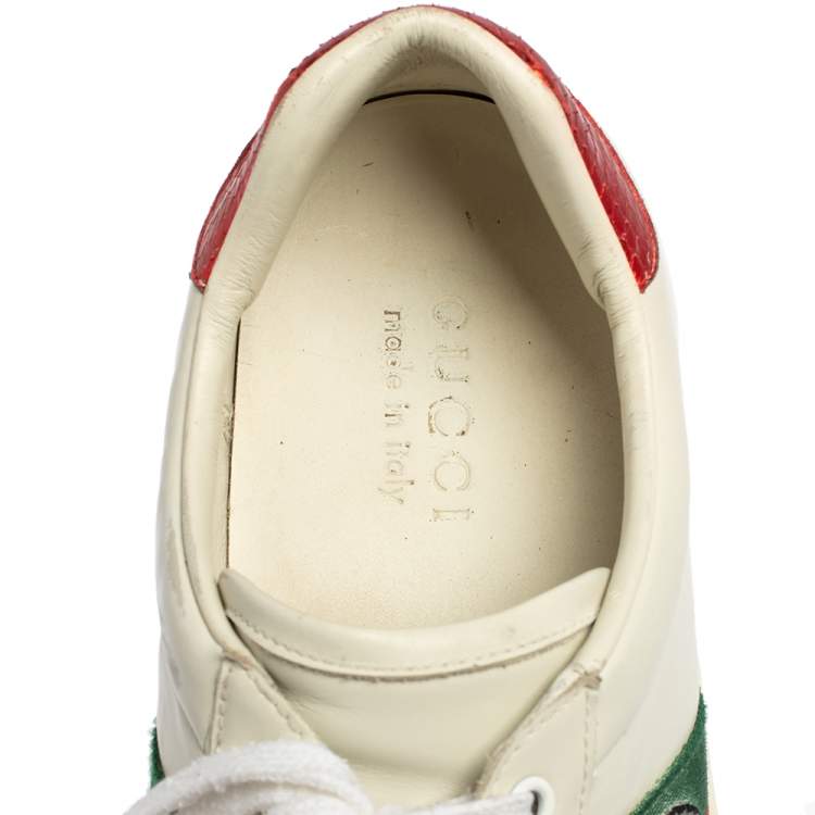 Pre Owned Gucci White Leather Ace Embroidered Tiger Low Top Sneakers Size 41.5