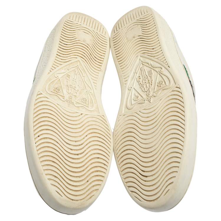 Pre Owned Gucci White Leather Ace Embroidered Tiger Low Top Sneakers Size 41.5
