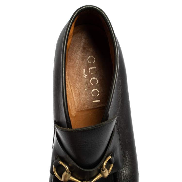 Pre Owned Gucci Black Leather Horsebit Loafer Size 46