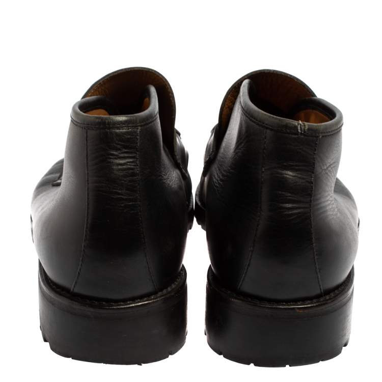 Pre Owned Gucci Black Leather Horsebit Loafer Size 46