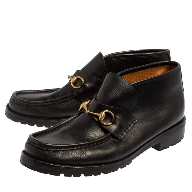 Pre Owned Gucci Black Leather Horsebit Loafer Size 46