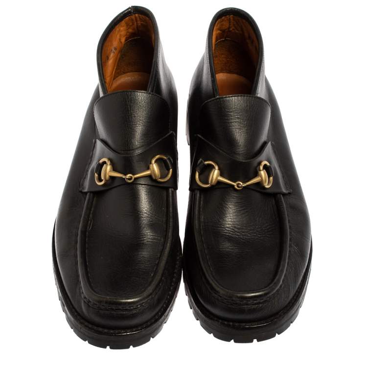 Pre Owned Gucci Black Leather Horsebit Loafer Size 46