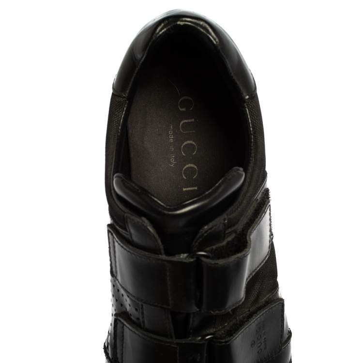 Pre Owned Gucci Black Leather And Mesh Double Velcro Sneakers Size 45