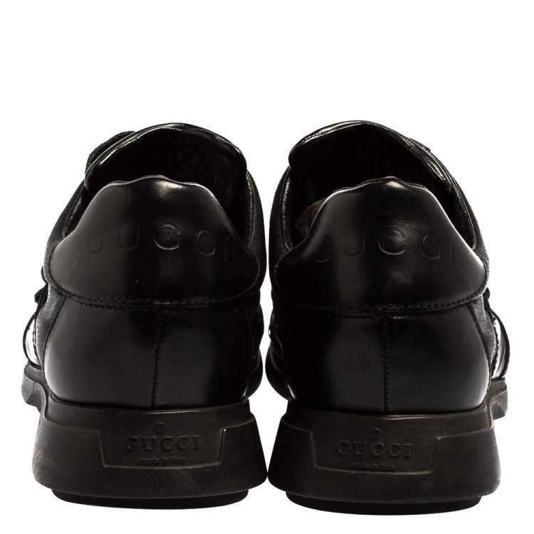 Pre Owned Gucci Black Leather And Mesh Double Velcro Sneakers Size 45