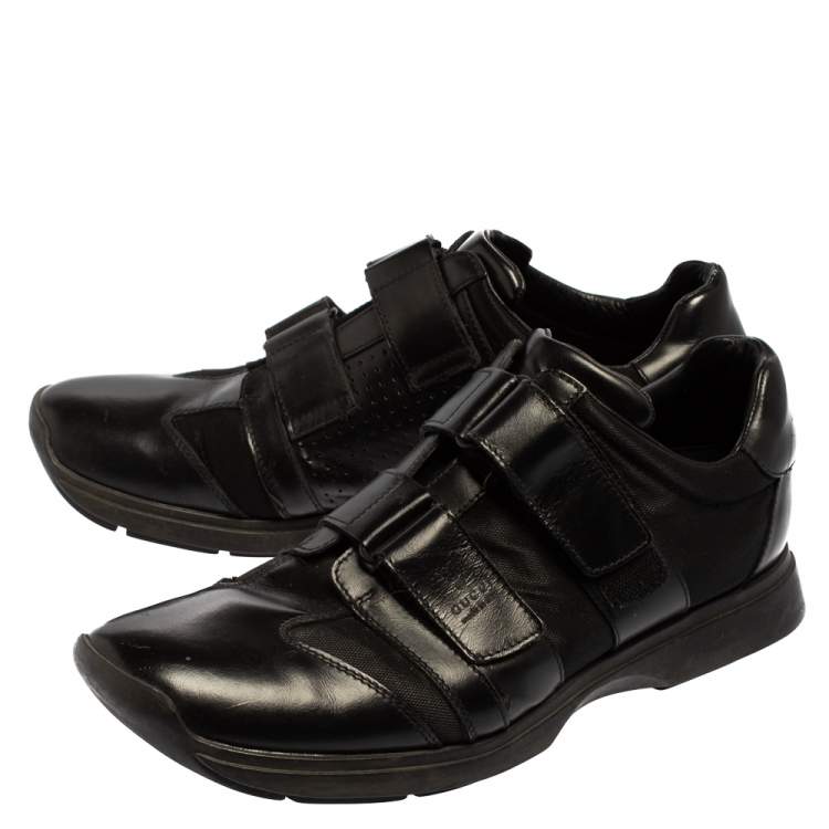 Pre Owned Gucci Black Leather And Mesh Double Velcro Sneakers Size 45