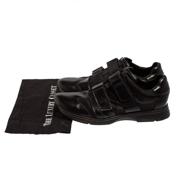 Pre Owned Gucci Black Leather And Mesh Double Velcro Sneakers Size 45