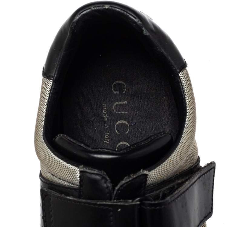 Pre Owned Gucci Black/Grey Leather And Mesh Double Velcro Sneakers Size 45