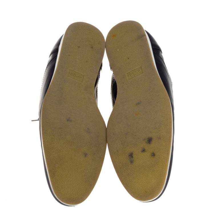 Pre Owned Gucci Black Leather Web Trim Low Top Derby Sneakers Size 45.5