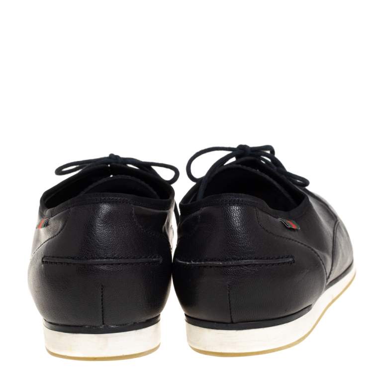 Pre Owned Gucci Black Leather Web Trim Low Top Derby Sneakers Size 45.5