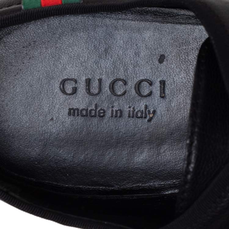Pre Owned Gucci Black Leather Web Trim Low Top Derby Sneakers Size 45.5