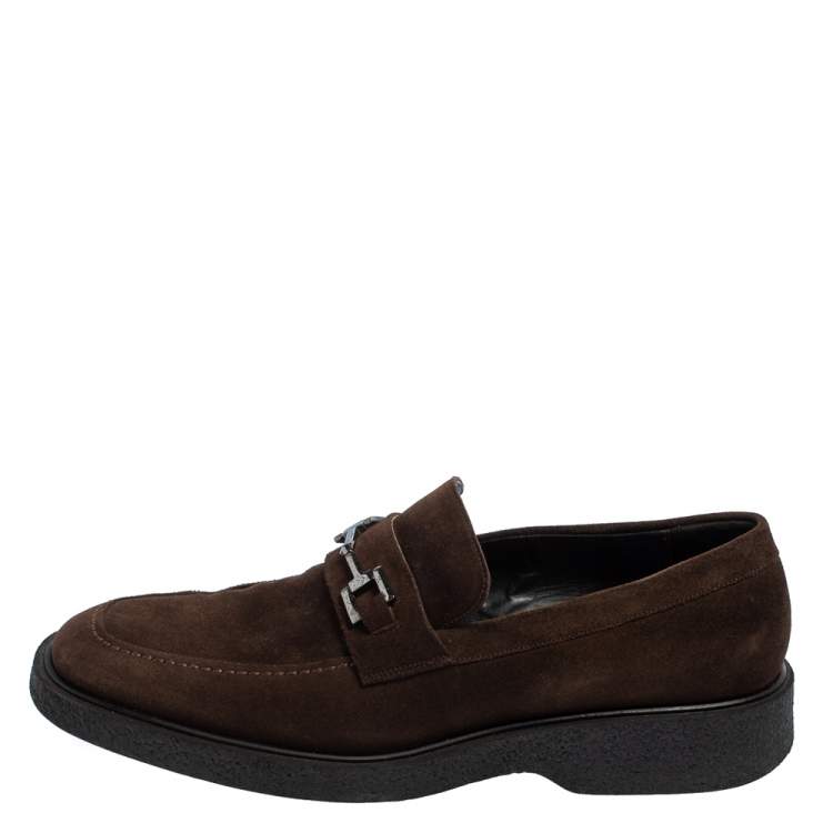 Pre Owned Gucci Vintage Brown Suede Horsebit Slip On Loafers Size 44.5
