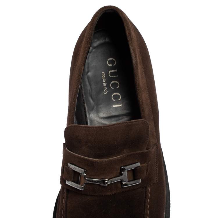 Pre Owned Gucci Vintage Brown Suede Horsebit Slip On Loafers Size 44.5